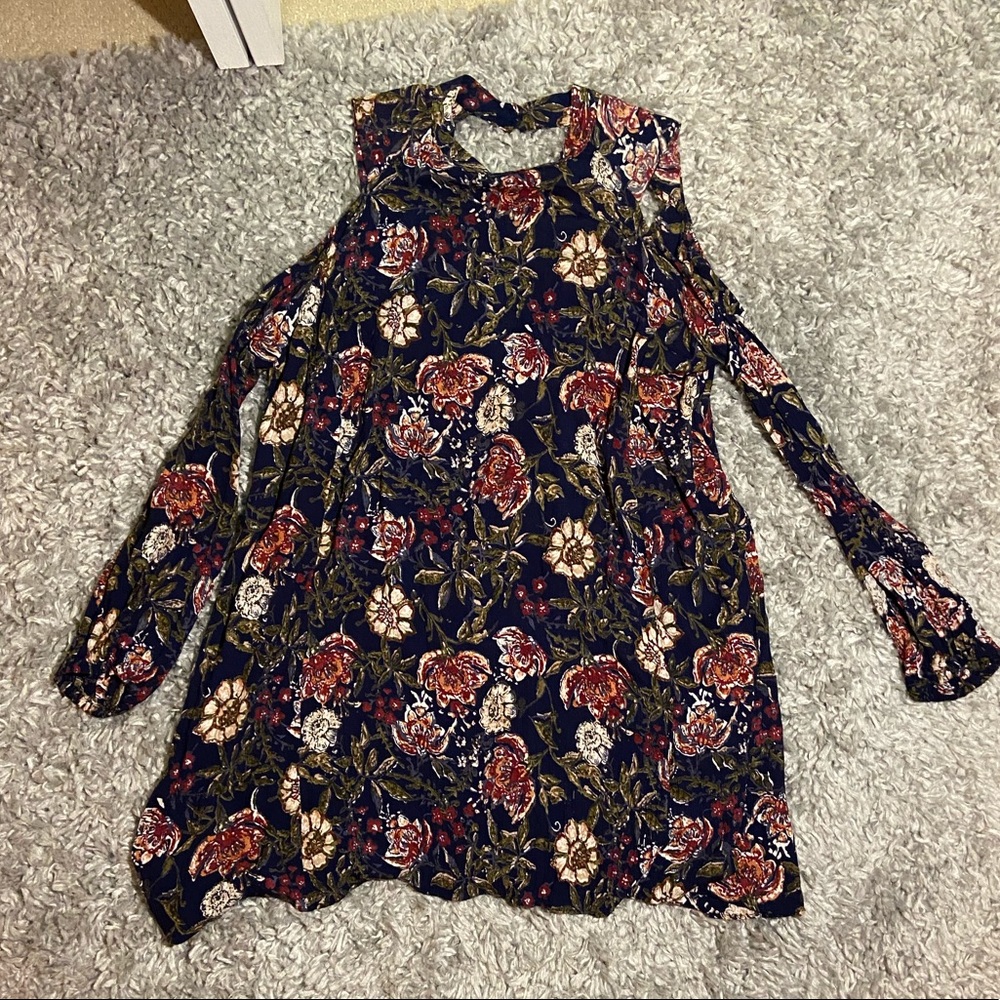 Fall colors cold shoulder dress!